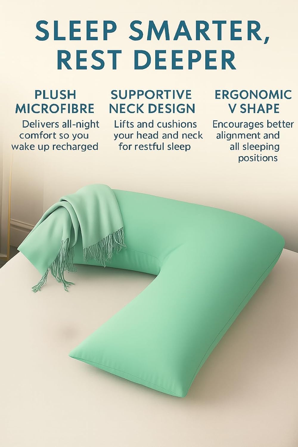 Easy Care Polycotton Orthopaedic V Shaped Pillow with Case or V Pillowcase Only | Night Zone