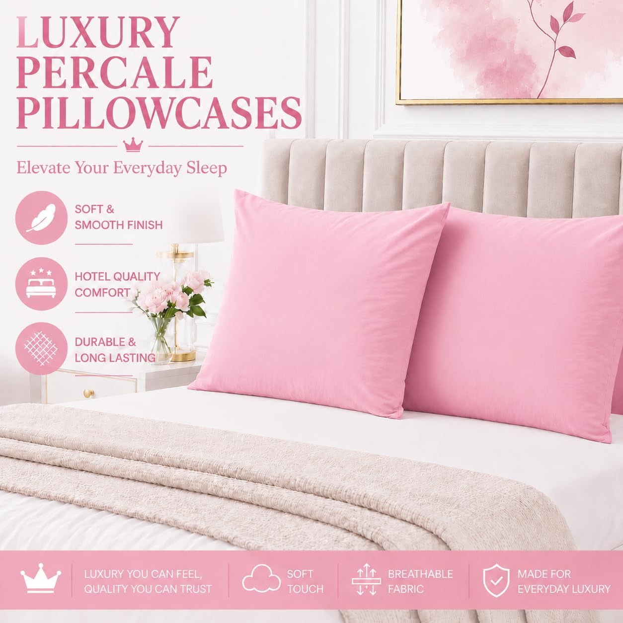 Housewife Polycotton Pillowcases Pair – Luxury Plain Dyed Easy Care Bedding | Night Zone
