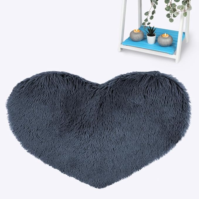 Heart Faux Fur Rug 65x65cm – Soft Fluffy Non-Slip Bedroom Rugs| Night Zone
