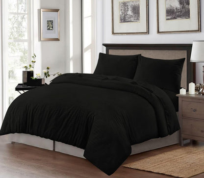 Microfiber Embossed Stripe Duvet Cover Set – Soft Touch Hotel Style Bedding | Night Zone