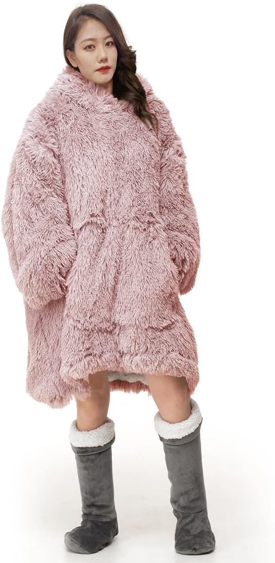 Cuddles Fluffy Sherpa Oversized Hoodie Blanket – Teddy Fleece Wearable Blanket | Night Zone
