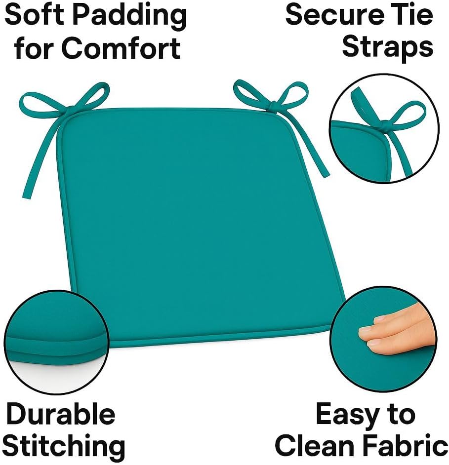 Multicolour Square Chair Seat Pads 38x38cm – 3cm Thick Cushions with Ties | Night Zone