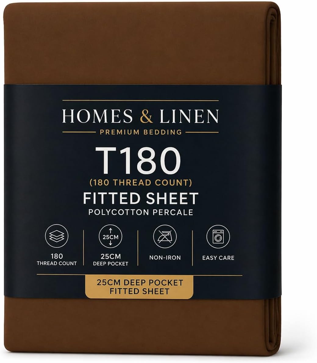 180 Thread Count Percale Fitted Sheet 25cm Deep – Polycotton Easy Care Bedding | Night Zone