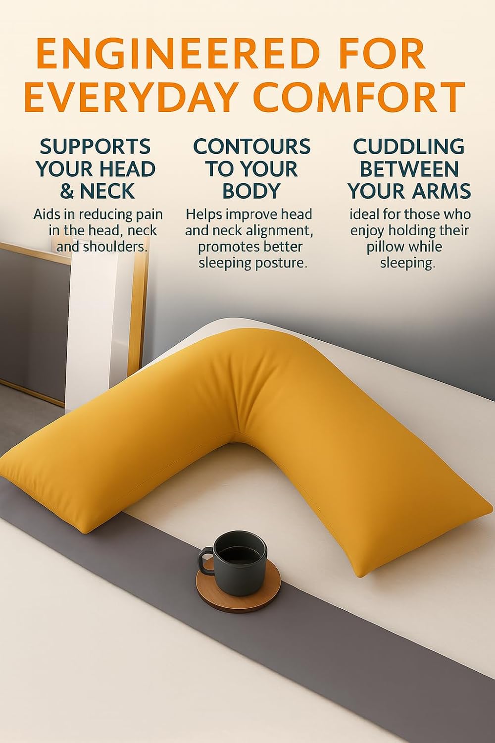 Easy Care Polycotton Orthopaedic V Shaped Pillow with Case or V Pillowcase Only | Night Zone