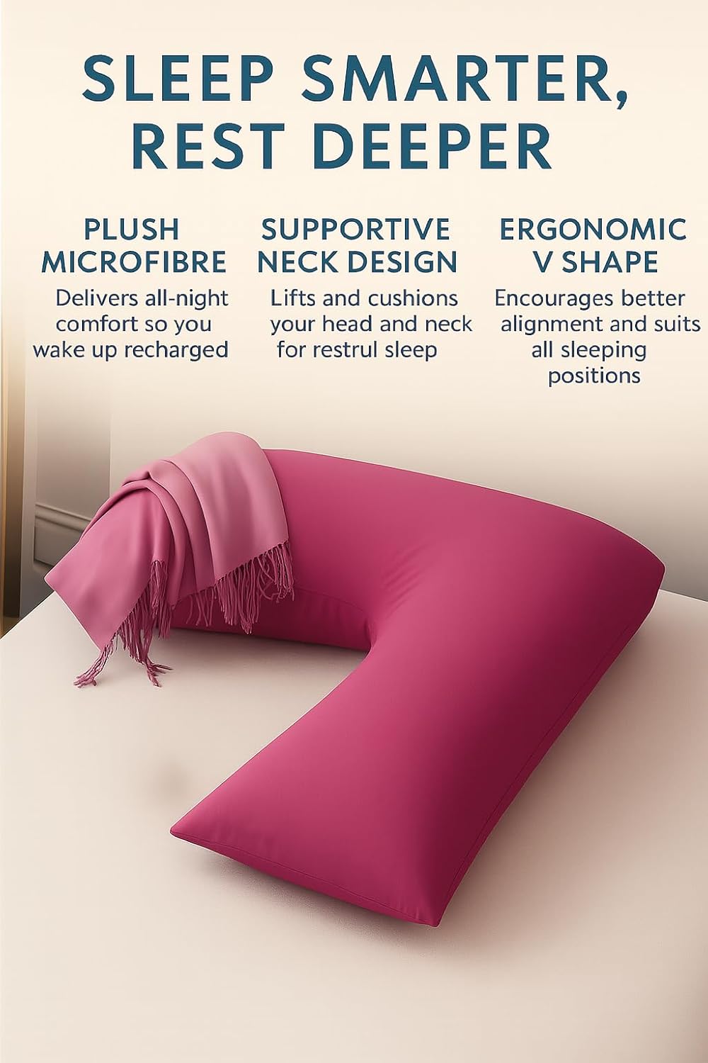Easy Care Polycotton Orthopaedic V Shaped Pillow with Case or V Pillowcase Only | Night Zone