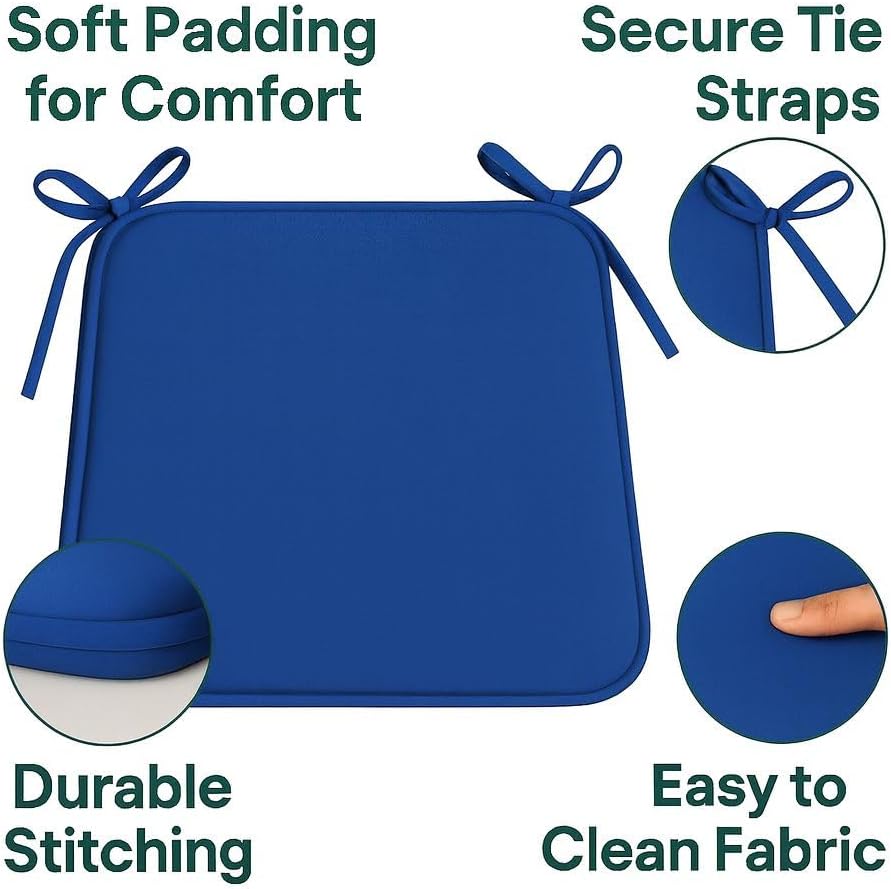 Multicolour Square Chair Seat Pads 38x38cm – 3cm Thick Cushions with Ties | Night Zone