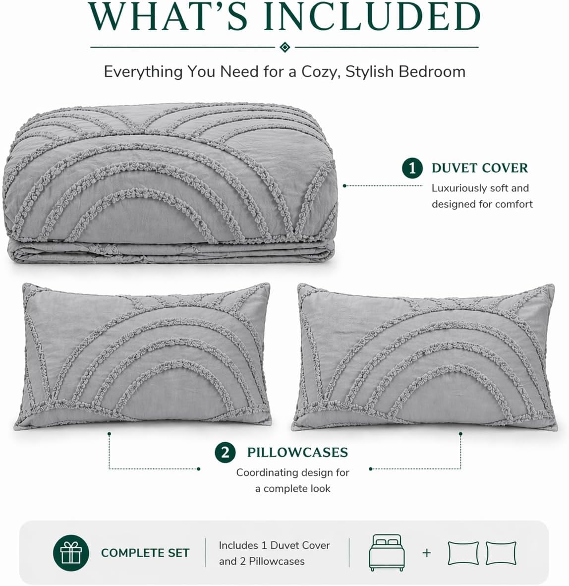 Zara Chenille Tufted Duvet Cover Set – Luxury Textured Bedding | Night Zone