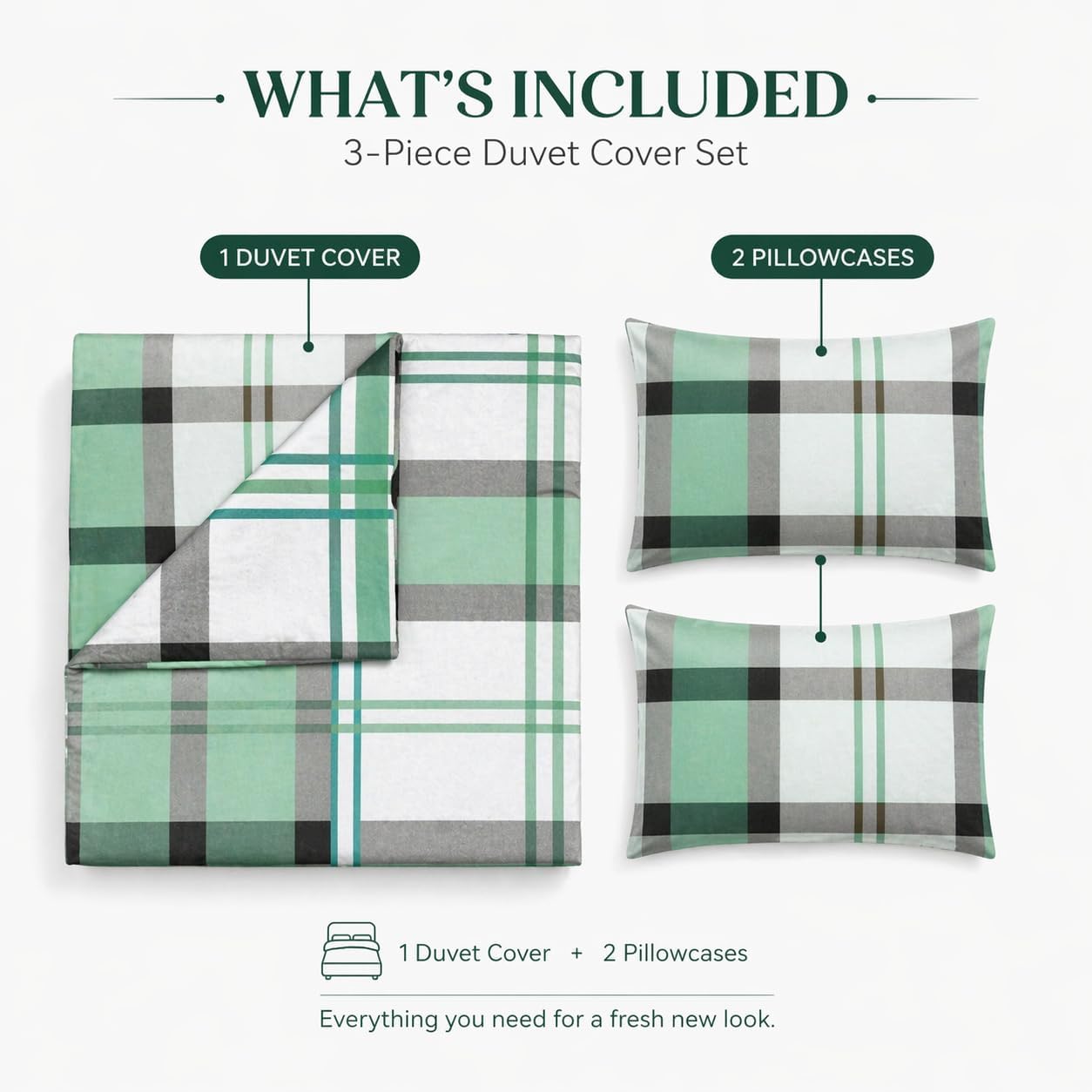 Remi Check Duvet Cover Set – Poly cotton Checked Quilt Cover with Pillowcases | Night Zone