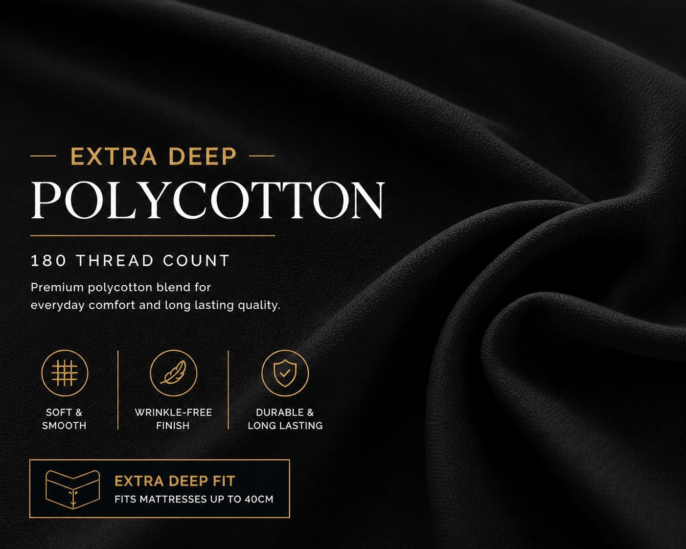 180 Thread Count Percale Extra Deep Fitted Sheet 40cm – Non Iron Polycotton Bedding | Night Zone