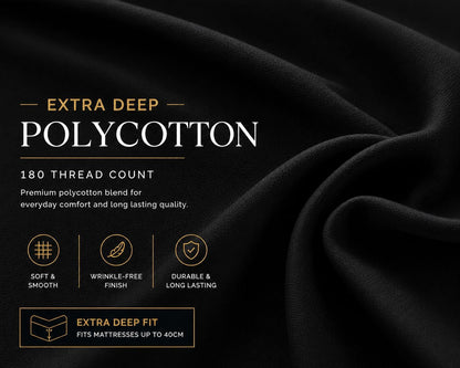 180 Thread Count Percale Extra Deep Fitted Sheet 40cm – Non Iron Polycotton Bedding | Night Zone