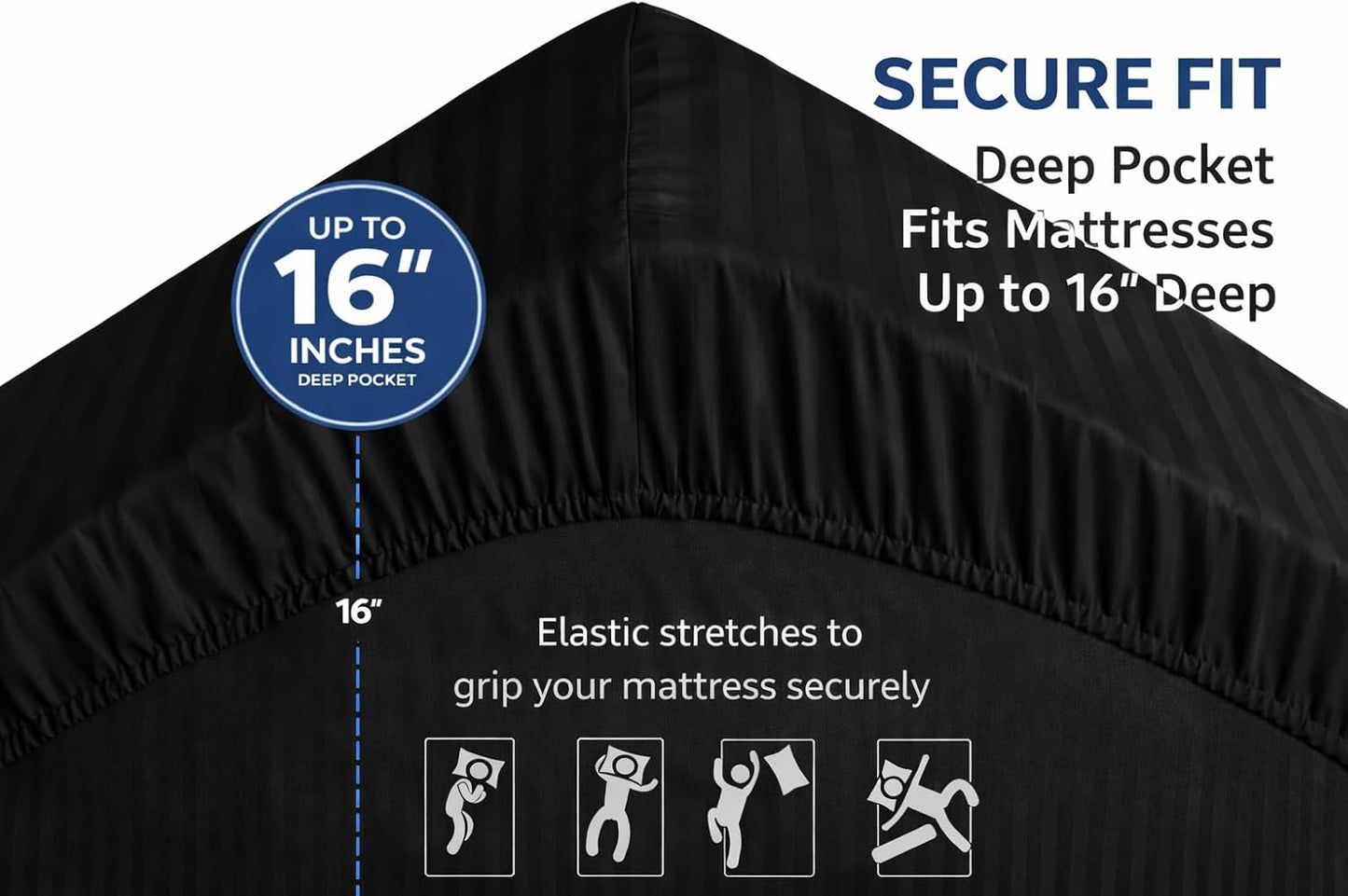 Microfiber Embossed Stripe Extra Deep Fitted Sheet 40cm – Brushed Soft Fitted Bed Sheet | Night Zone
