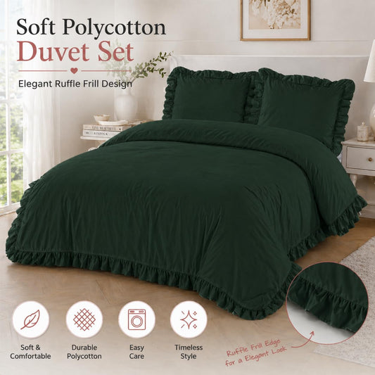 Santiago Frilled Polycotton Duvet Cover Set – Luxury Easy Care Bedding | Night Zone
