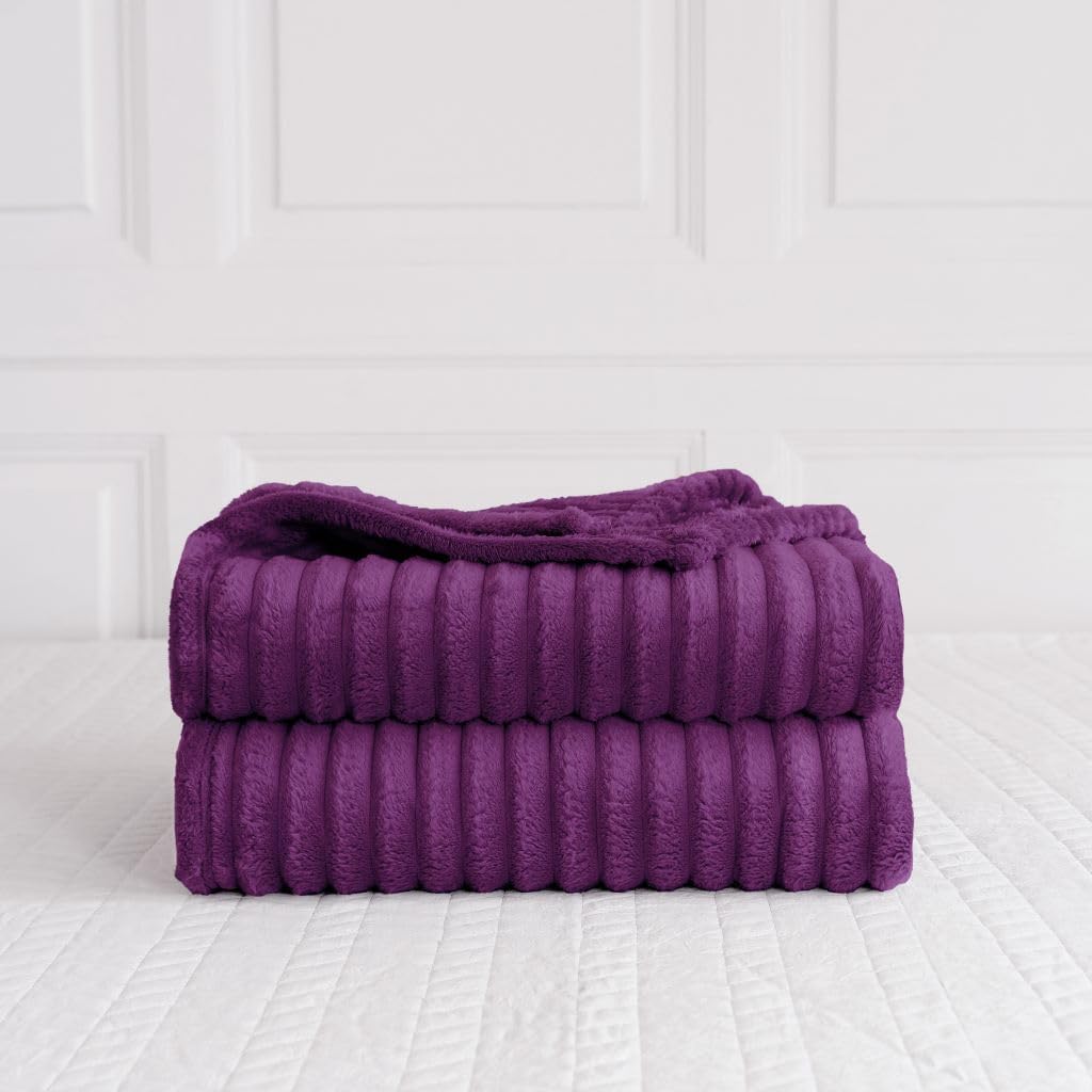 Chunky Ribbed Faux Fur Velvet Throw Blanket – Soft Touch Sofa & Bed Throw | Night Zone