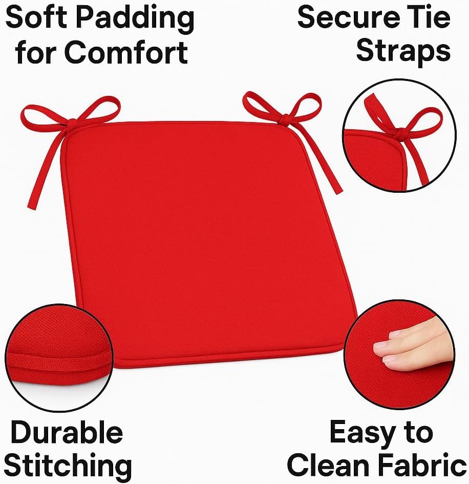 Multicolour Square Chair Seat Pads 38x38cm – 3cm Thick Cushions with Ties | Night Zone