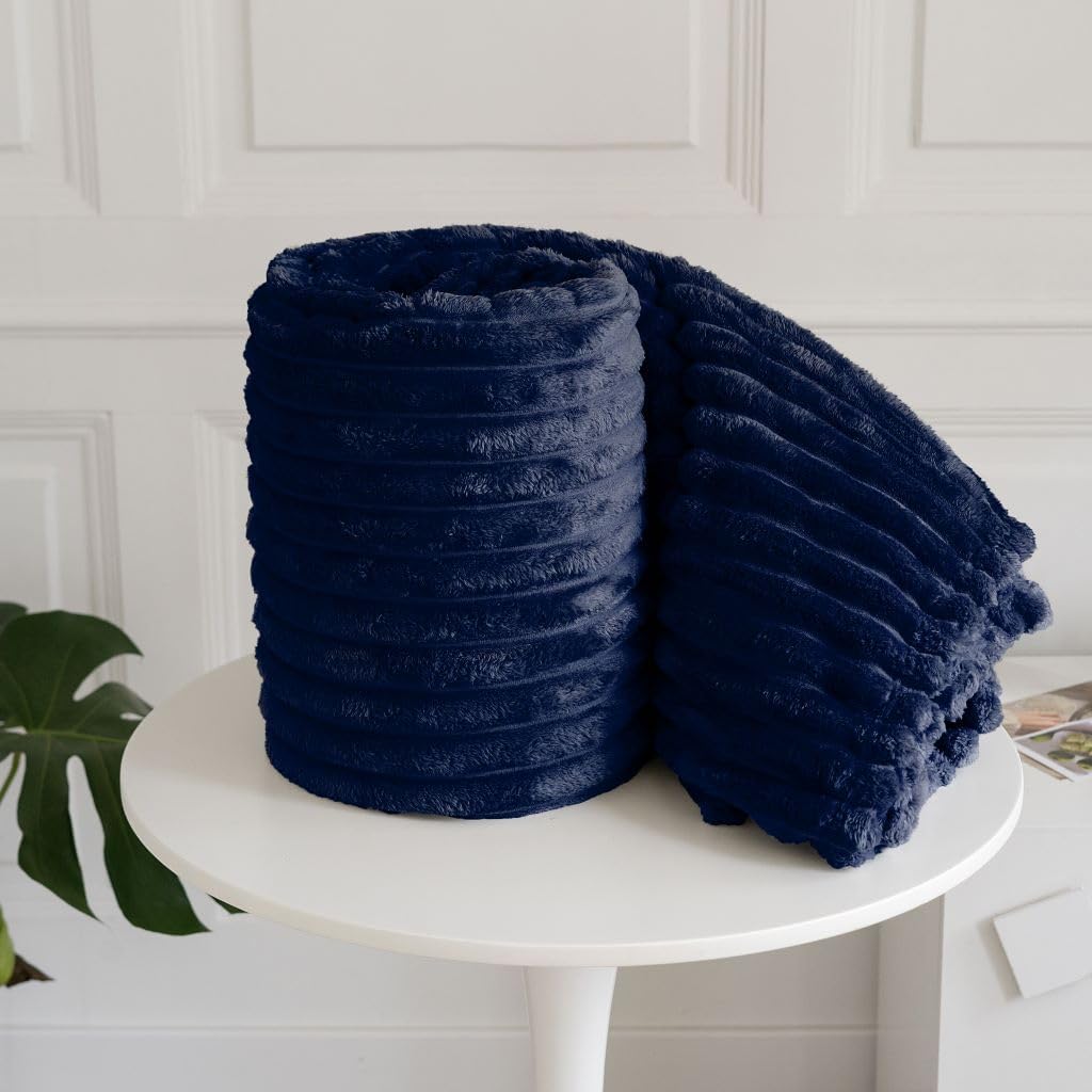 Chunky Ribbed Faux Fur Velvet Throw Blanket – Soft Touch Sofa & Bed Throw | Night Zone