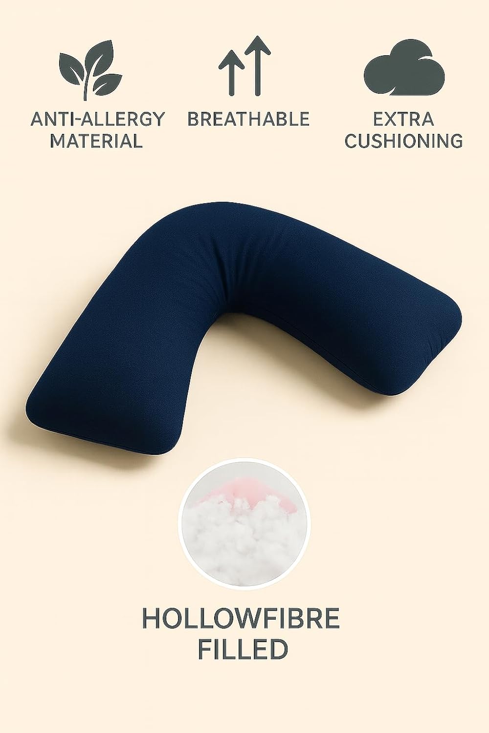 Easy Care Polycotton Orthopaedic V Shaped Pillow with Case or V Pillowcase Only | Night Zone