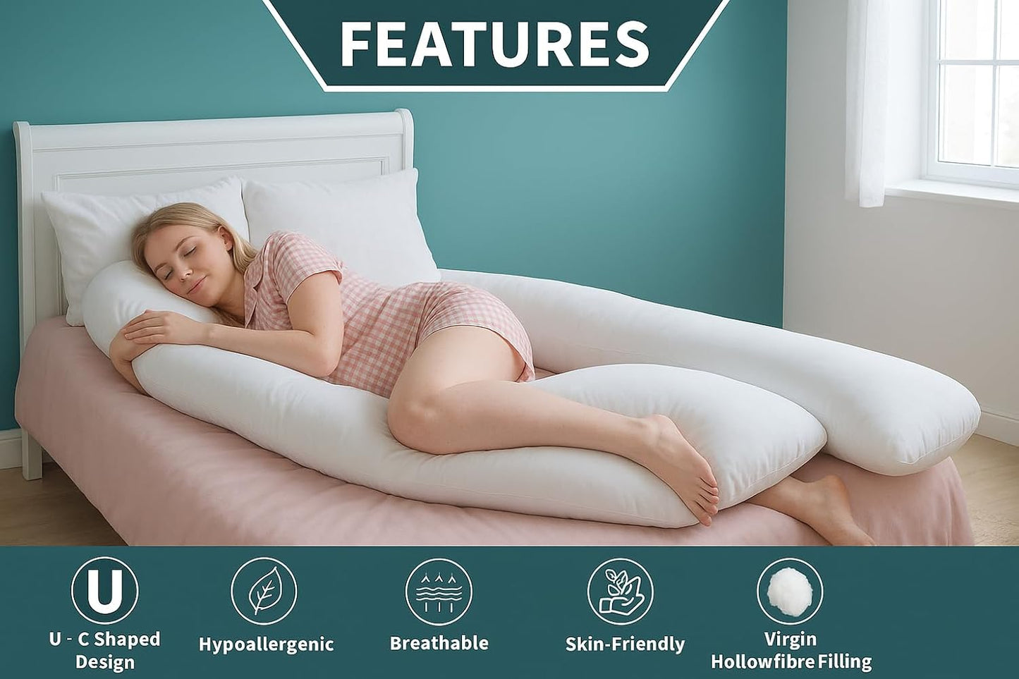 U Shape Body Pillow 12ft & 9ft – Pregnancy & Full Body Support Pillow | Night Zone