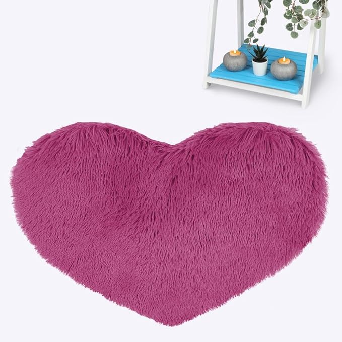 Heart Faux Fur Rug 65x65cm – Soft Fluffy Non-Slip Bedroom Rugs| Night Zone