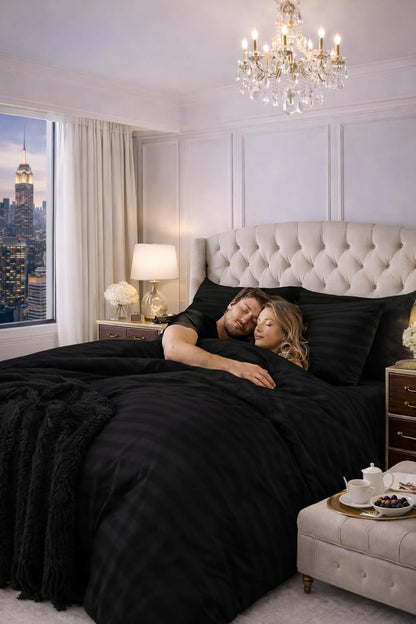 Microfiber Embossed Stripe Duvet Cover Set – Soft Touch Hotel Style Bedding | Night Zone