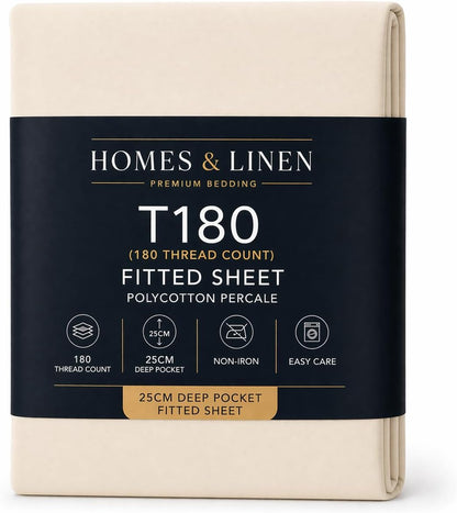 180 Thread Count Percale Fitted Sheet 25cm Deep – Polycotton Easy Care Bedding | Night Zone
