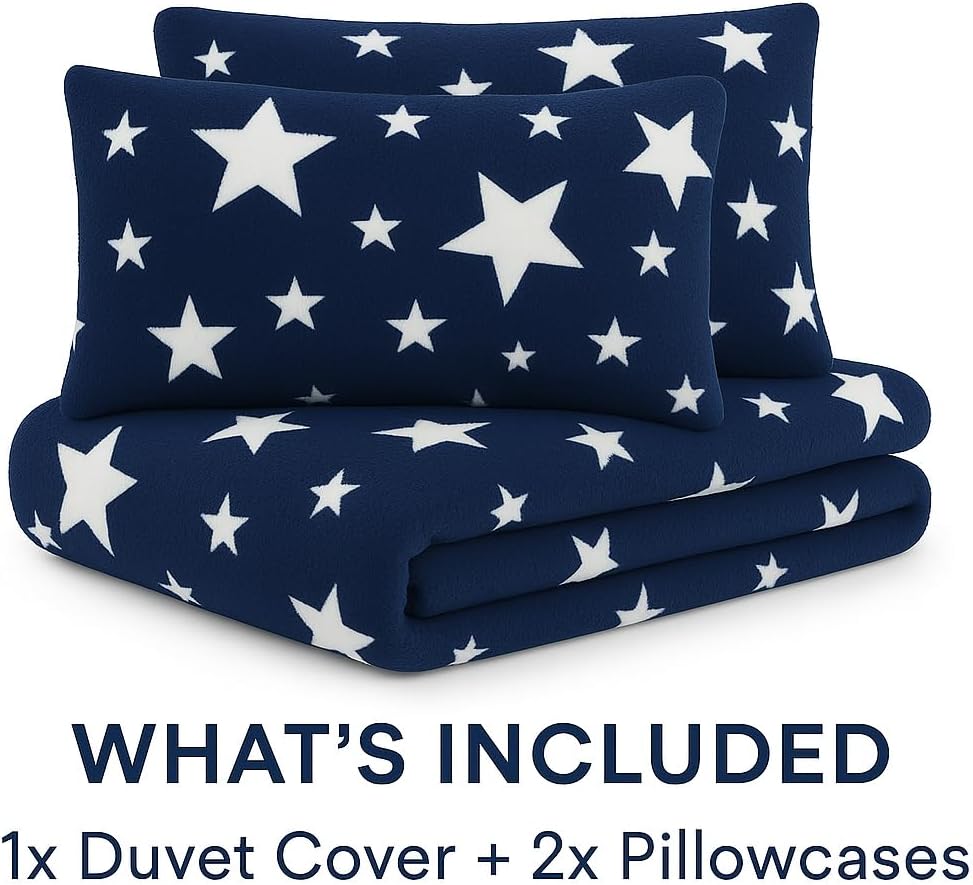 Teddy Star Fleece Duvet Cover Set – Soft Cosy Kids Teddy Bear Bedding | Night Zone