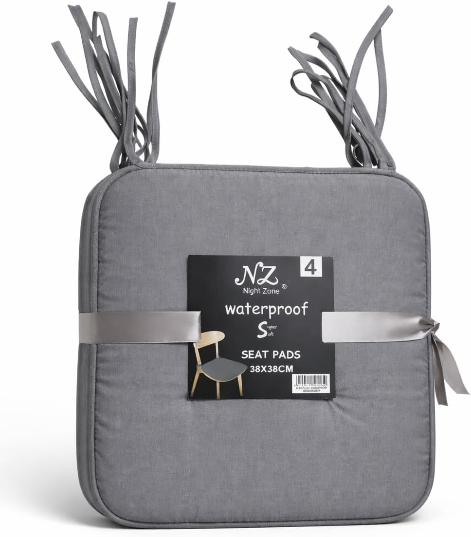 Pack of 4 Waterproof Chair Pads 38 x 38 cm – Indoor & Outdoor Seat Cushions with Ties | Night Zone