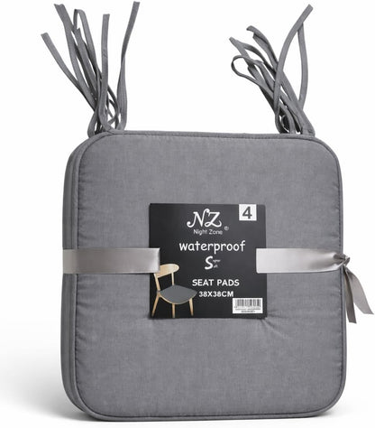 Pack of 4 Waterproof Chair Pads 38 x 38 cm – Indoor & Outdoor Seat Cushions with Ties | Night Zone