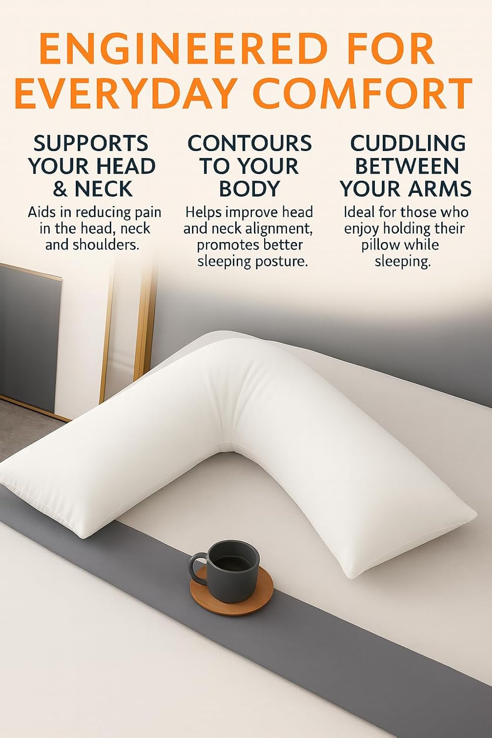 Easy Care Polycotton Orthopaedic V Shaped Pillow with Case or V Pillowcase Only | Night Zone