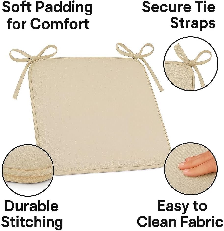 Multicolour Square Chair Seat Pads 38x38cm – 3cm Thick Cushions with Ties | Night Zone