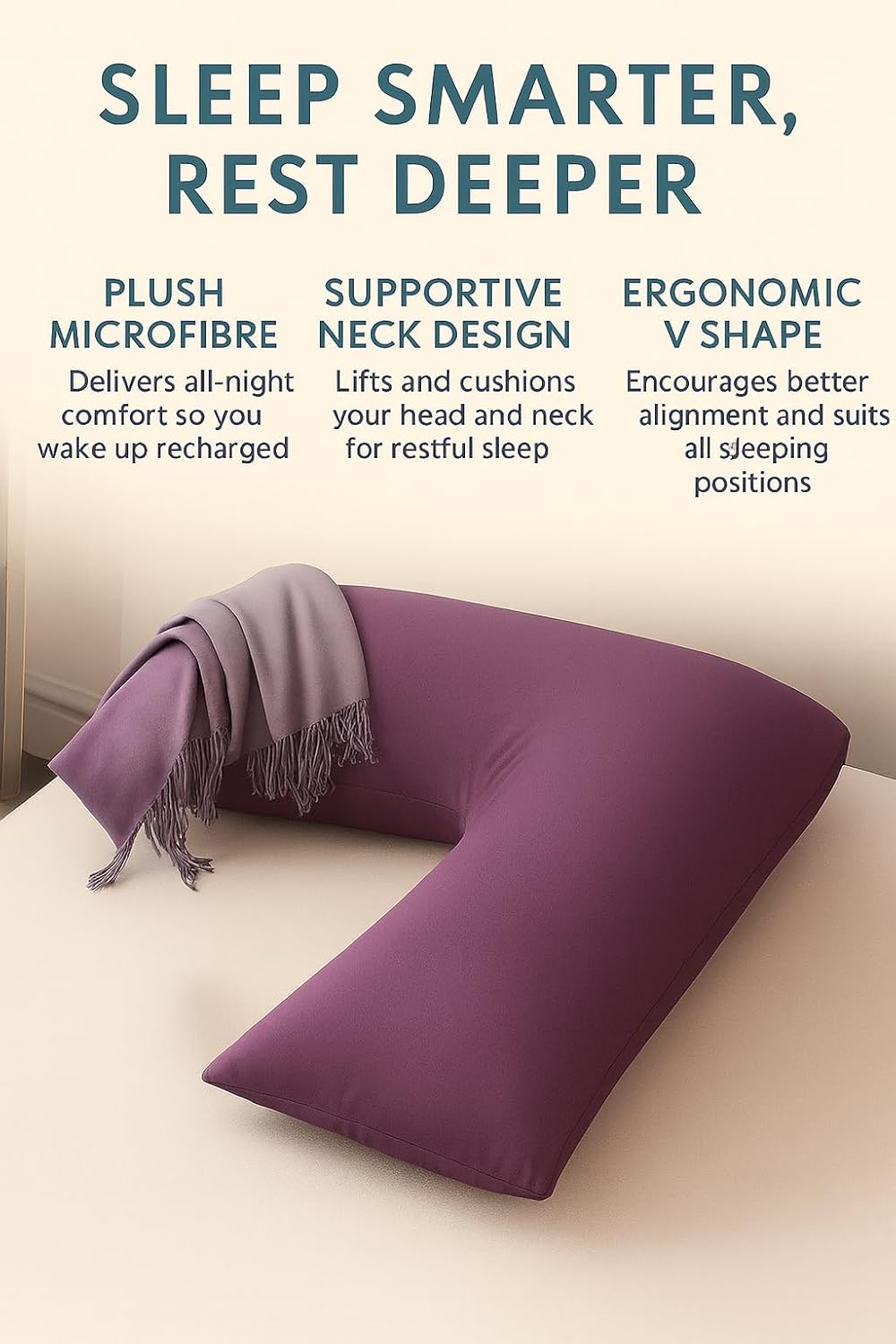 Easy Care Polycotton Orthopaedic V Shaped Pillow with Case or V Pillowcase Only | Night Zone