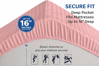Microfiber Embossed Stripe Extra Deep Fitted Sheet 40cm – Brushed Soft Fitted Bed Sheet | Night Zone