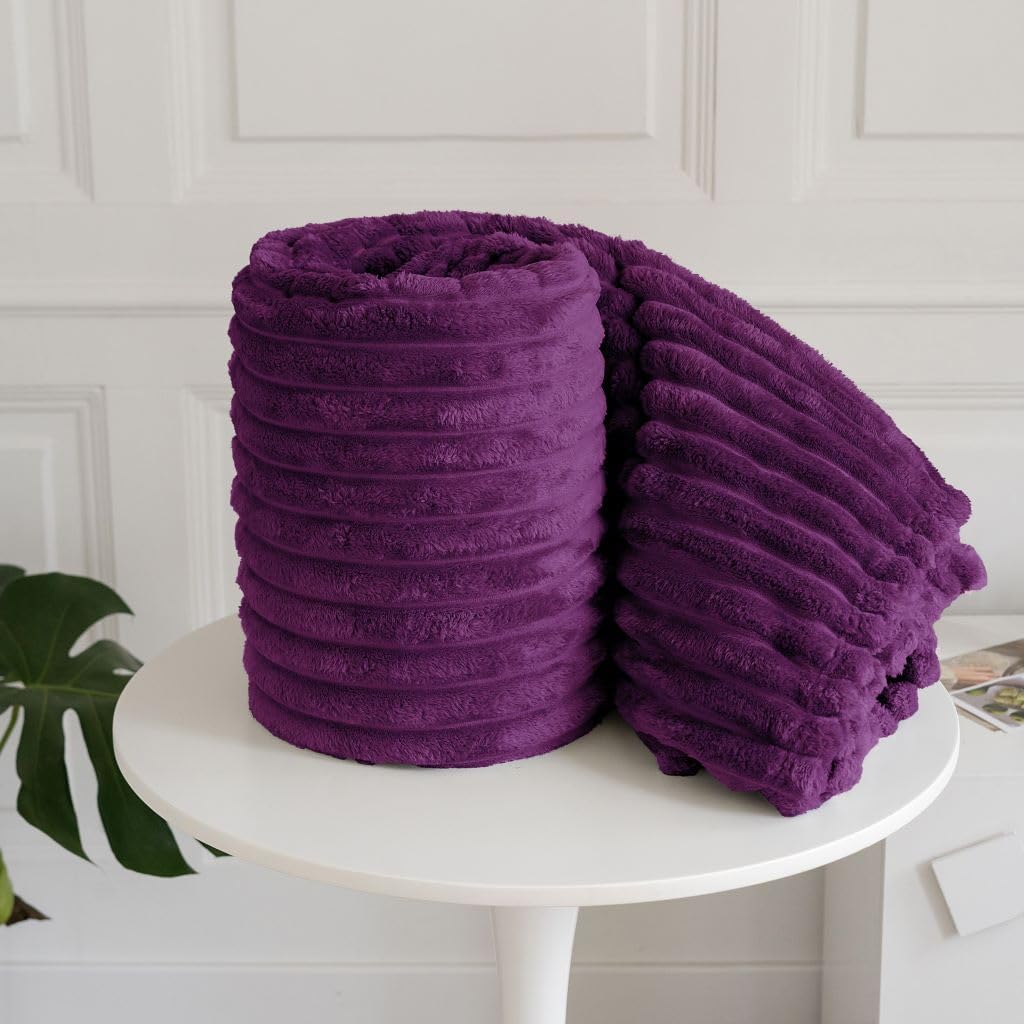 Chunky Ribbed Faux Fur Velvet Throw Blanket – Soft Touch Sofa & Bed Throw | Night Zone