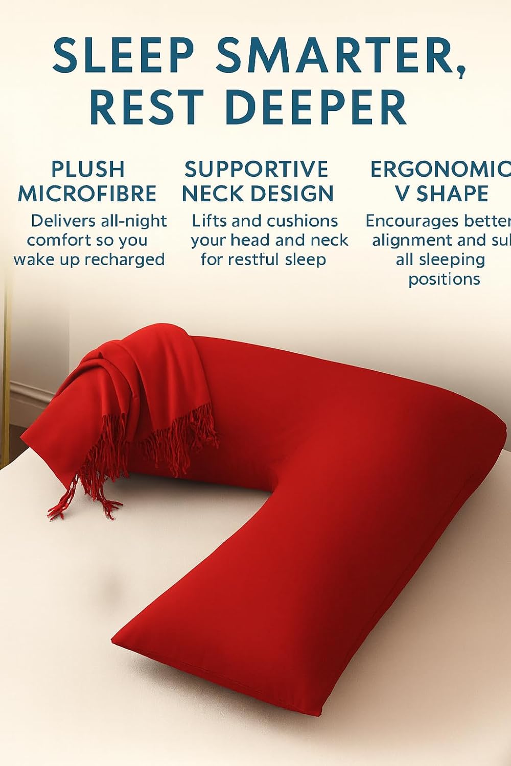 Easy Care Polycotton Orthopaedic V Shaped Pillow with Case or V Pillowcase Only | Night Zone