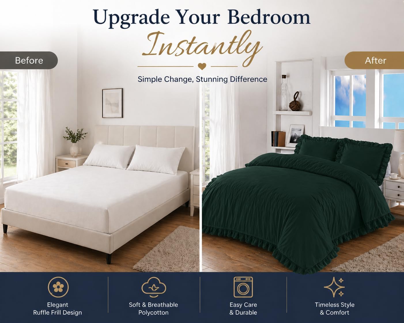 Santiago Frilled Polycotton Duvet Cover Set – Luxury Easy Care Bedding | Night Zone