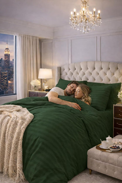Microfiber Embossed Stripe Duvet Cover Set – Soft Touch Hotel Style Bedding | Night Zone
