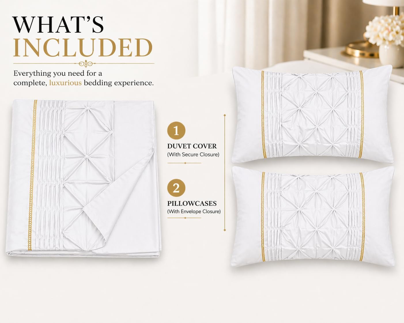 Eleanor Pintuck Polycotton Duvet Cover Set – Luxury Hotel Style Bedding | Night Zone