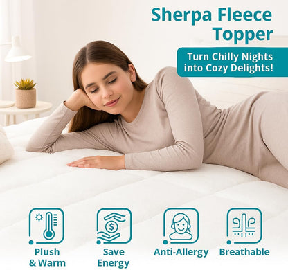 Mattress Topper 5cm Sherpa Fleece – Teddy Fleece Soft Extra Comfort Bedding | Night Zone