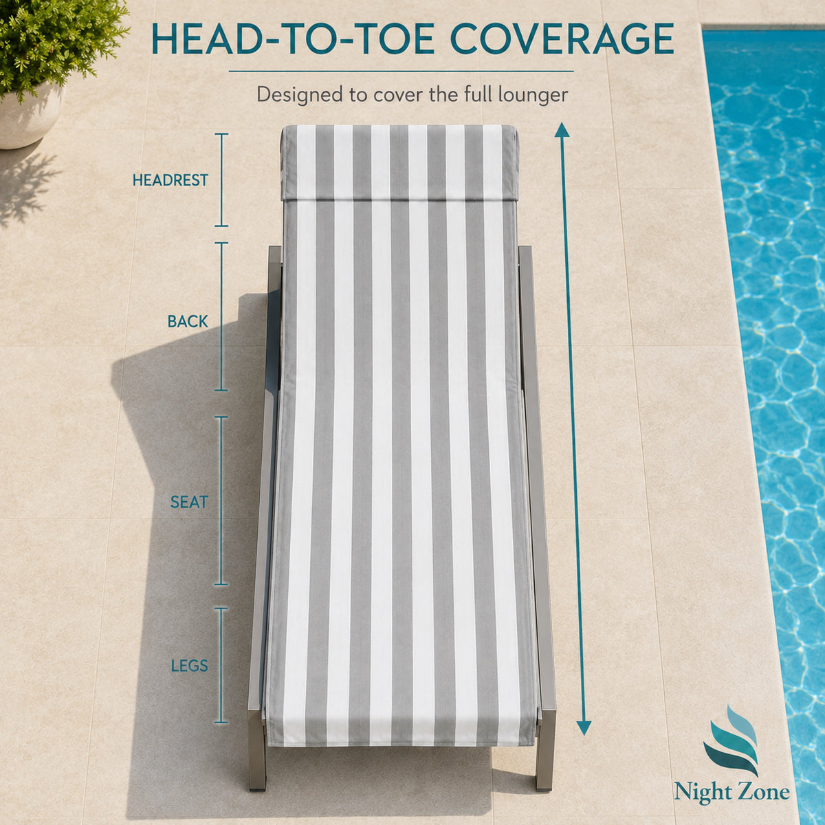Microfiber Striped Beach & Sun Lounger Towel with Hood | Night Zone