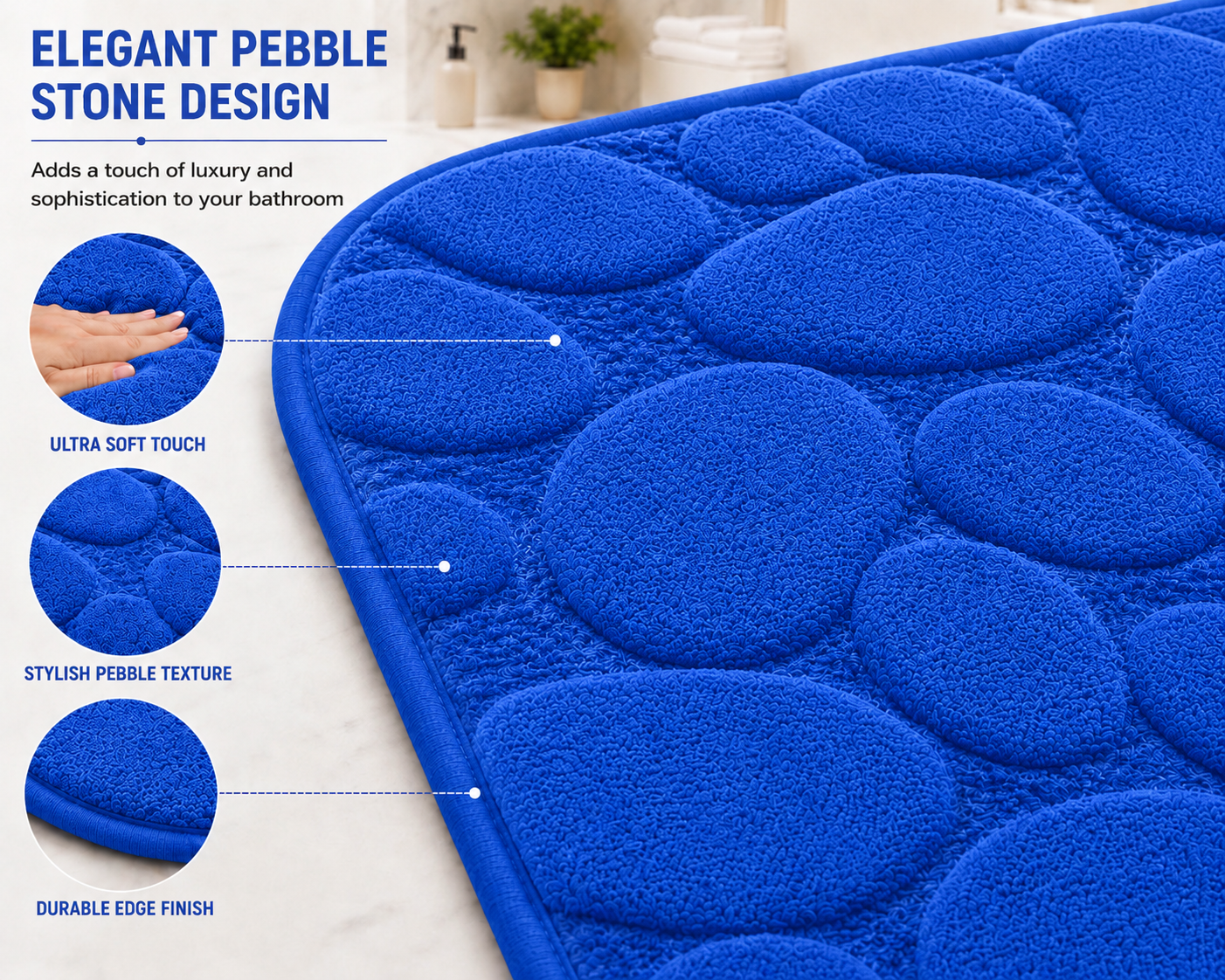 Pebble Stone Bath Mat Set – Soft Absorbent Non Slip Bathroom Rug Set | Night Zone