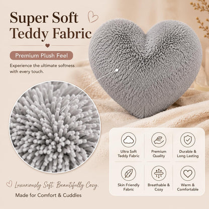 Teddy Cuddles Heart Shape Teddy Fleece Cushion – Soft Filled Decorative Cushion | Night Zone