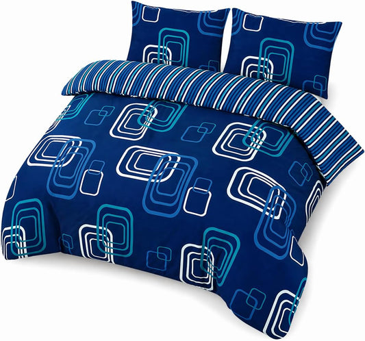 Blake Geometric Printed Polycotton Duvet Cover Set – Modern Easy Care Bedding | Night Zone