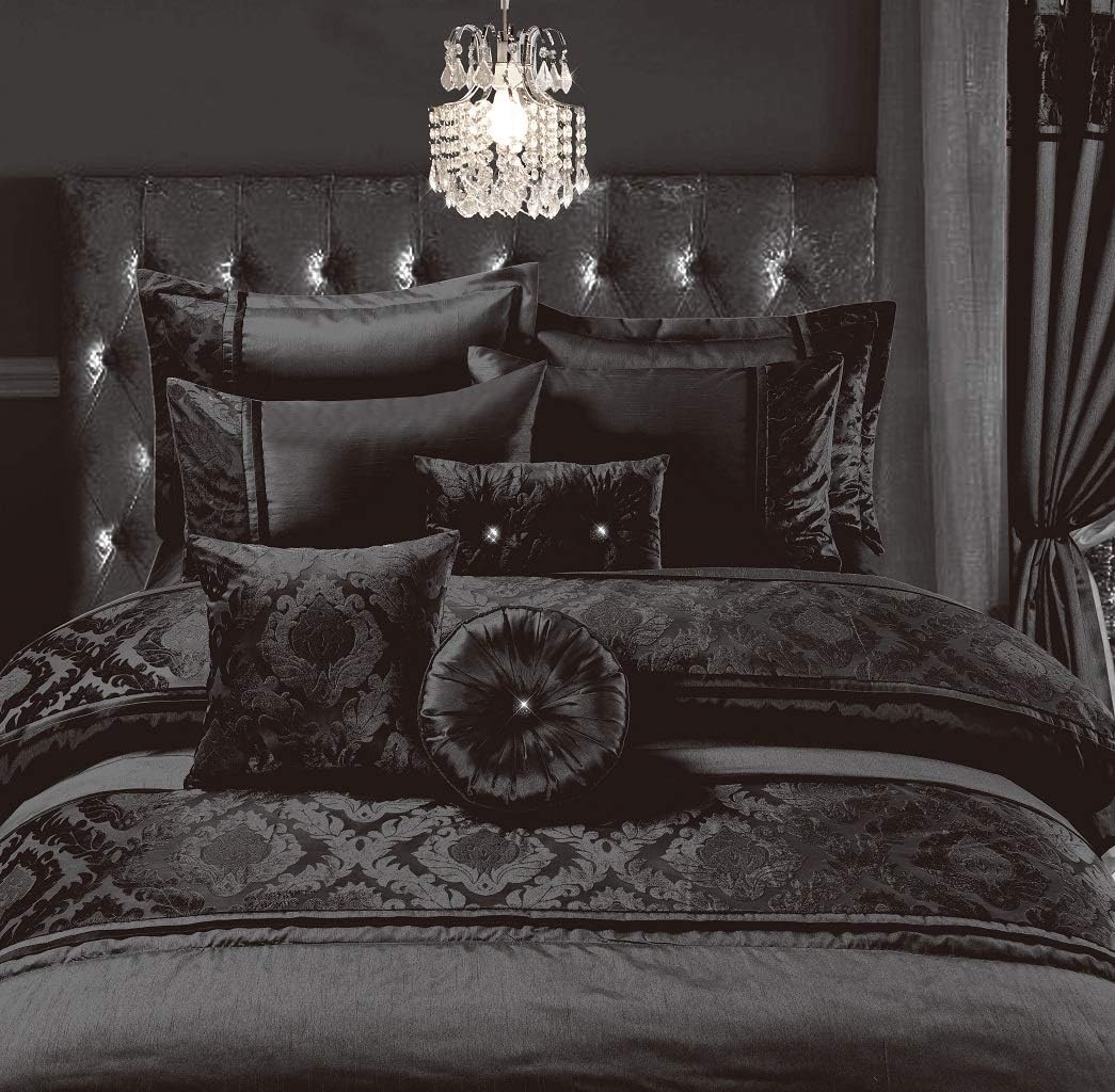 Casablanca Satin Silk Duvet Cover Set – Embroidered Luxury Bedding with Black Lace | Night Zone