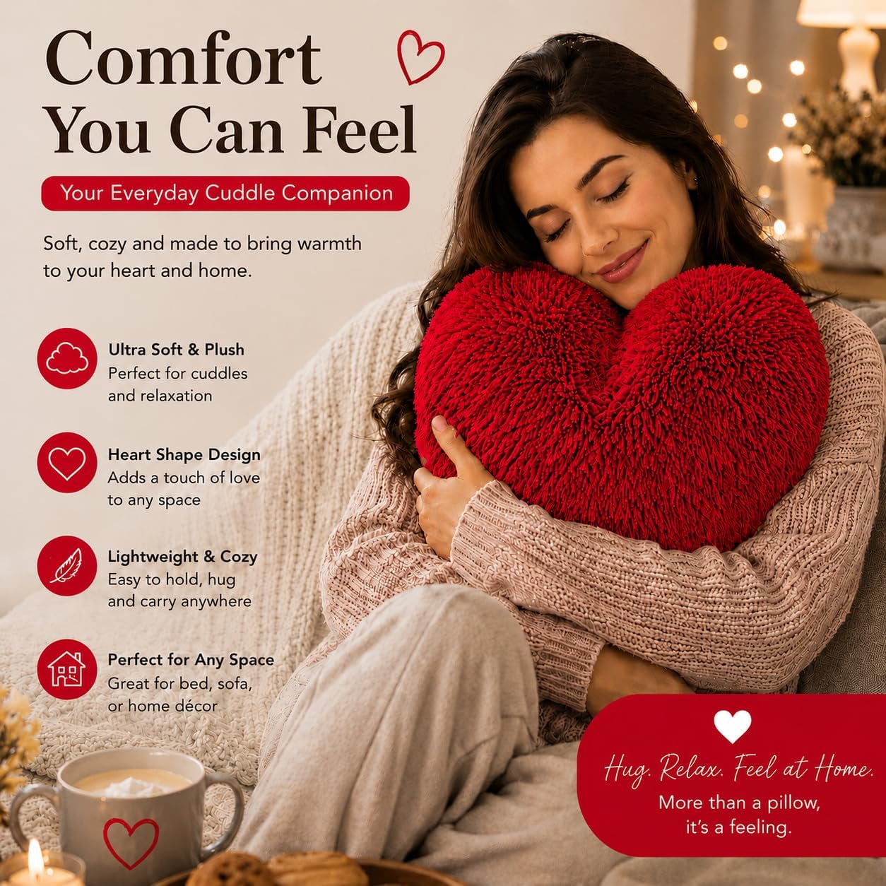 Teddy Cuddles Heart Shape Teddy Fleece Cushion – Soft Filled Decorative Cushion | Night Zone