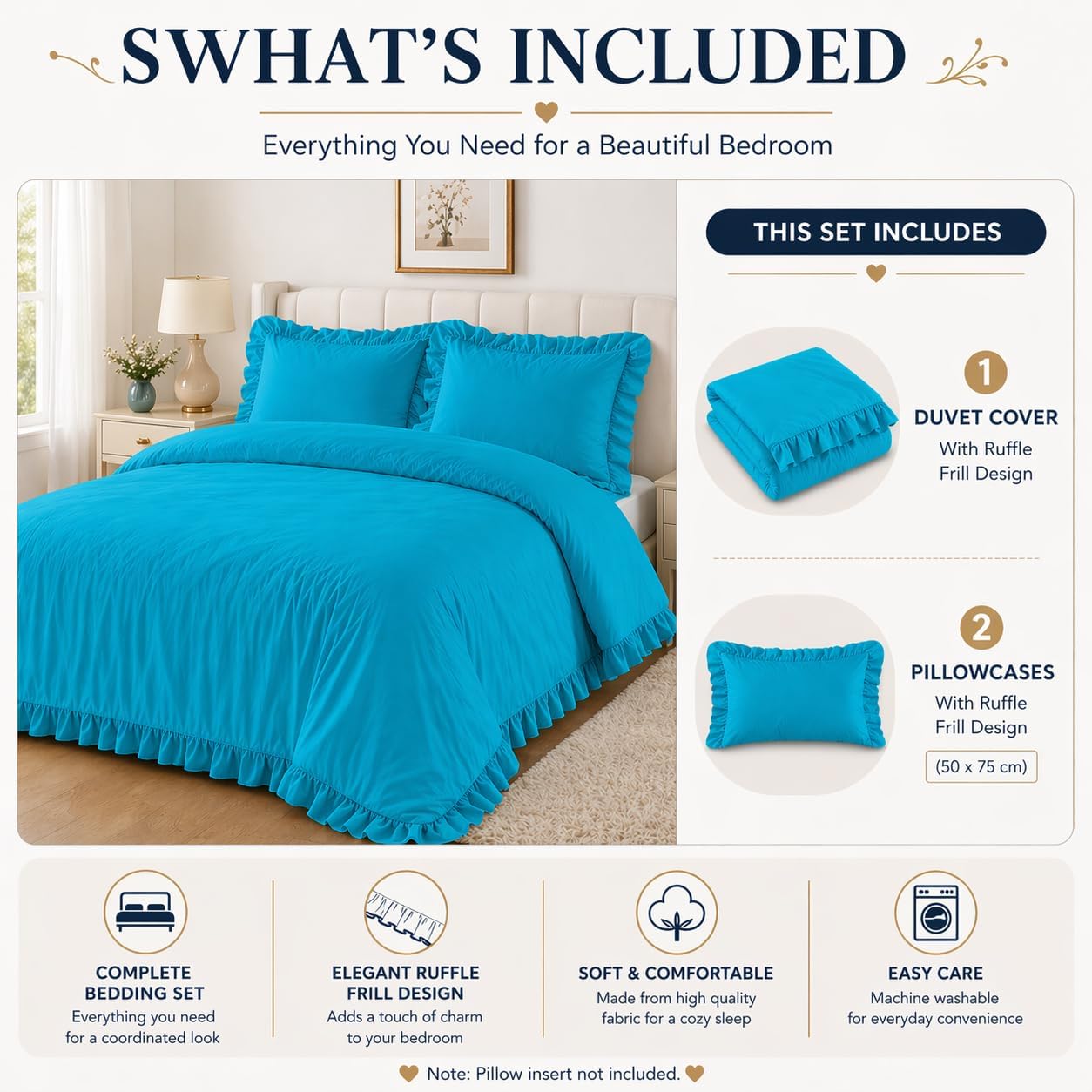 Santiago Frilled Polycotton Duvet Cover Set – Luxury Easy Care Bedding | Night Zone