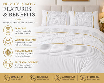 Eleanor Pintuck Polycotton Duvet Cover Set – Luxury Hotel Style Bedding | Night Zone