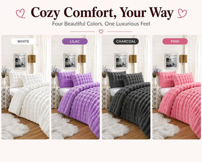 Teddy Square Fleece Duvet Cover Set – Ultra Soft Fluffy Plush Bedding | Night Zone