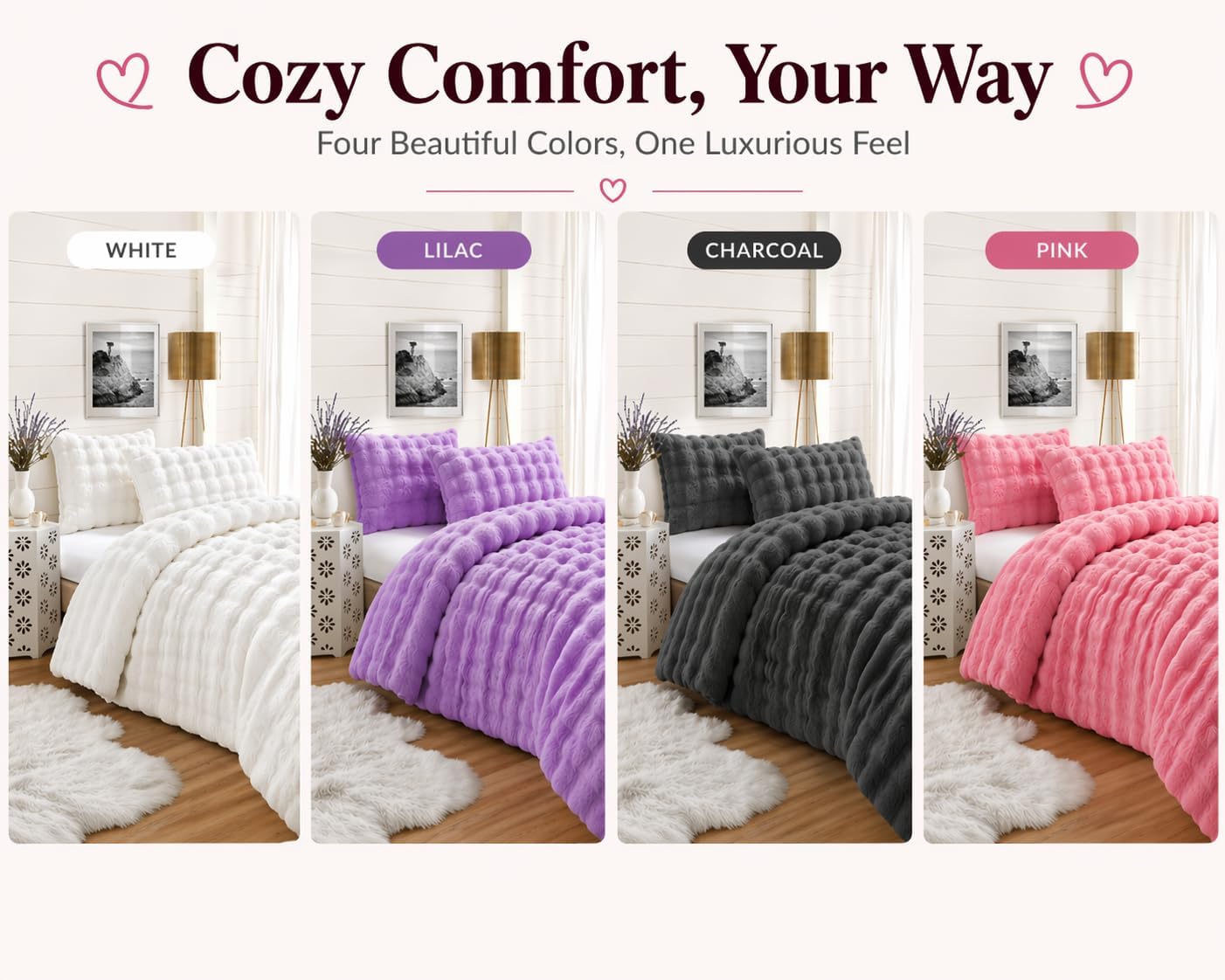 Teddy Square Fleece Duvet Cover Set – Ultra Soft Fluffy Plush Bedding | Night Zone