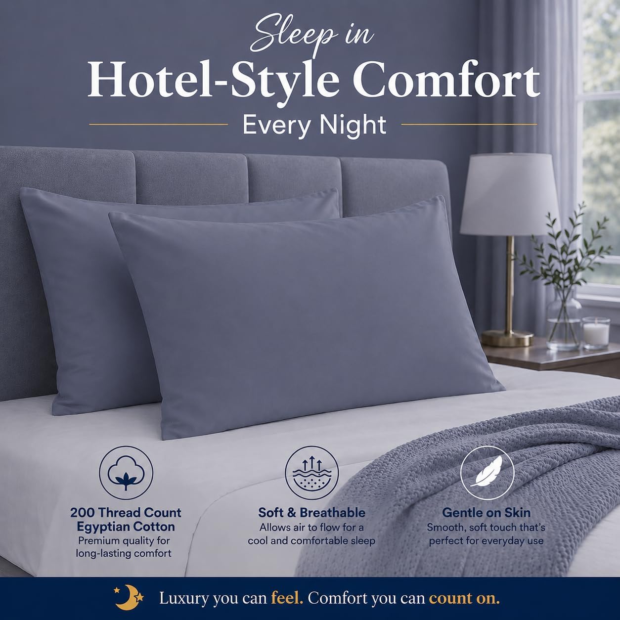 200 Thread Count Egyptian Cotton Pillowcases Pair – Hotel Quality Bedding | Night Zone
