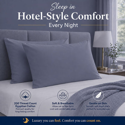 200 Thread Count Egyptian Cotton Pillowcases Pair – Hotel Quality Bedding | Night Zone