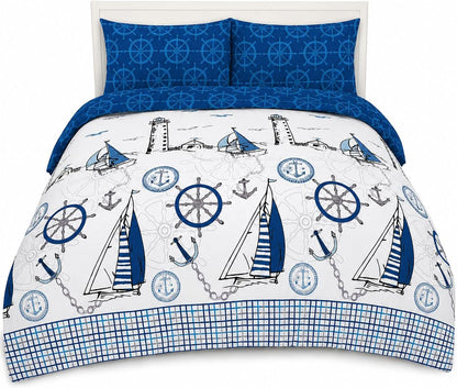 Jake Sailor Coastal Ship Duvet Cover Set – Reversible Nautical Quilt Cover Luxury Bedding | Night Zone